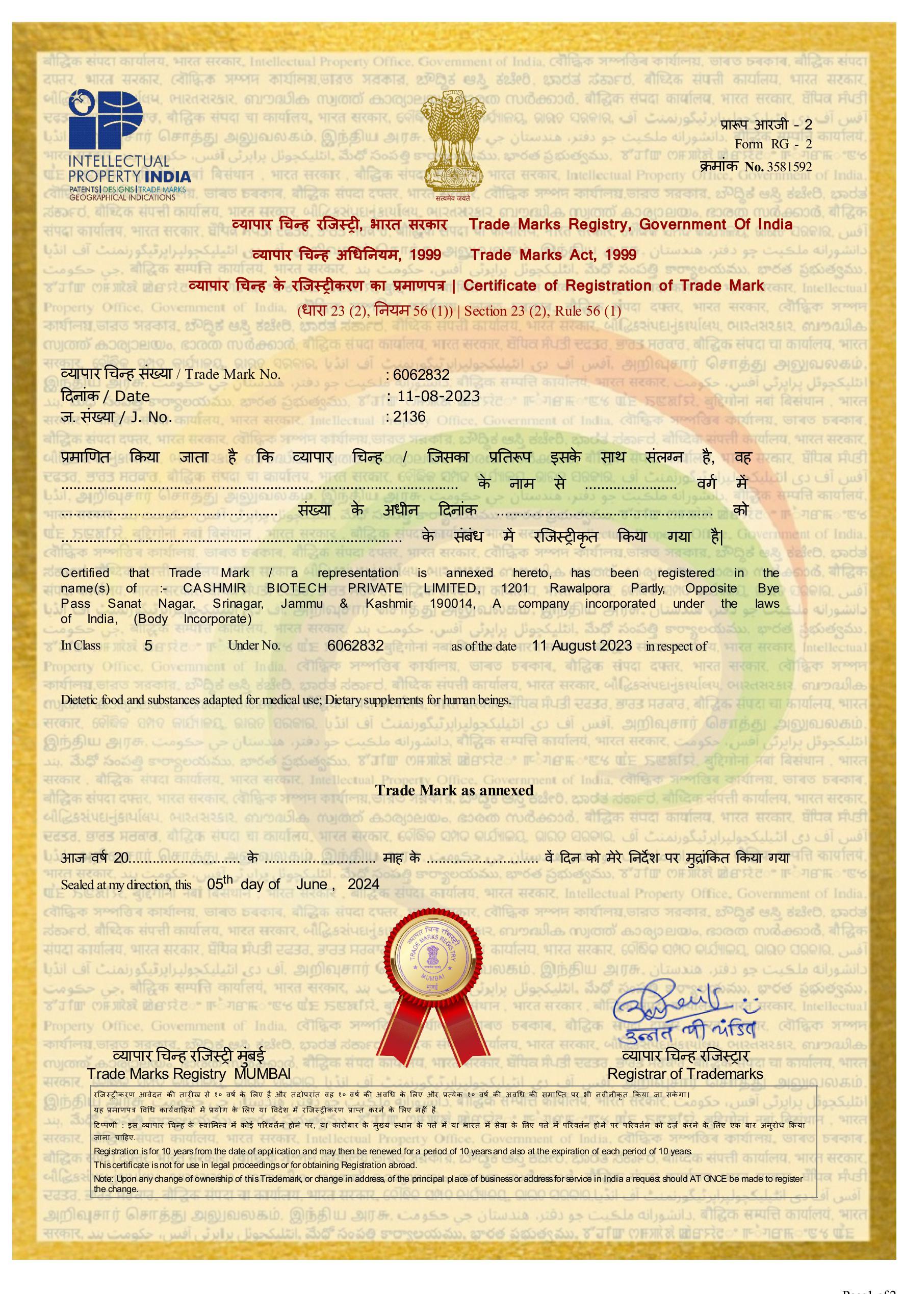Registration Certificate (continued)
